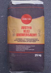 KLEJ JUSTYR UNIWERSALNY SZARY 25kg DO STYROPIANU GRAFITOWEGO I XPS AQUA FASADA