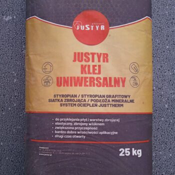KLEJ JUSTYR UNIWERSALNY SZARY 25kg DO STYROPIANU GRAFITOWEGO I XPS AQUA FASADA